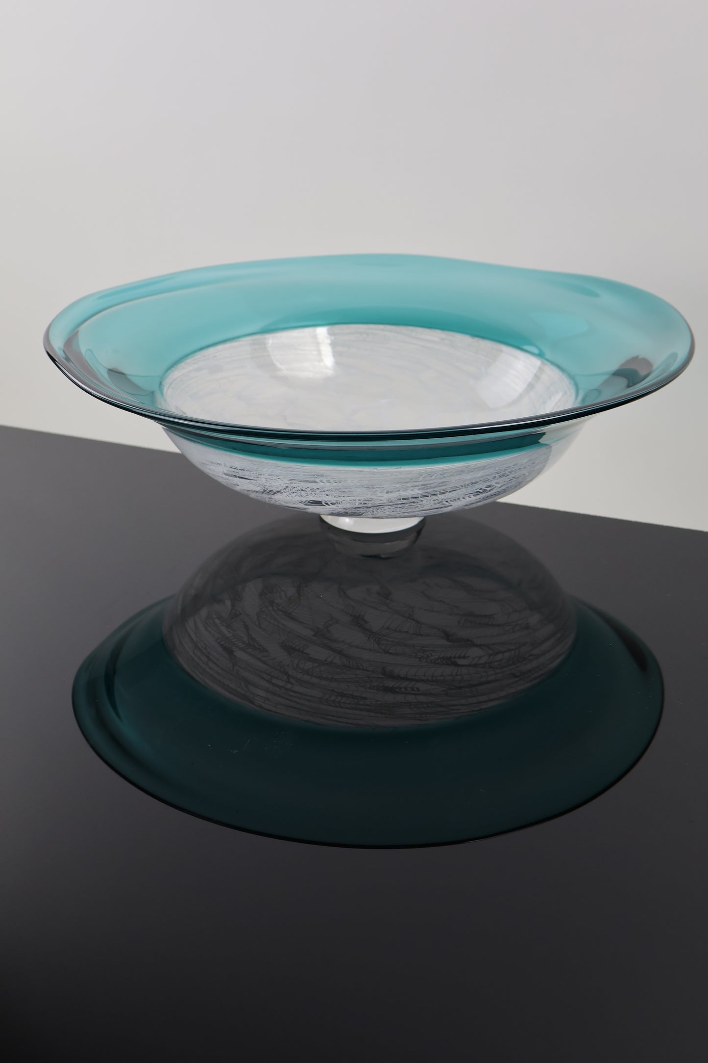 Handblown Encalmo Teal Merletto Footed Flared Bowl