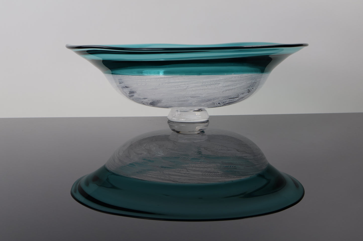 Handblown Encalmo Teal Merletto Footed Flared Bowl