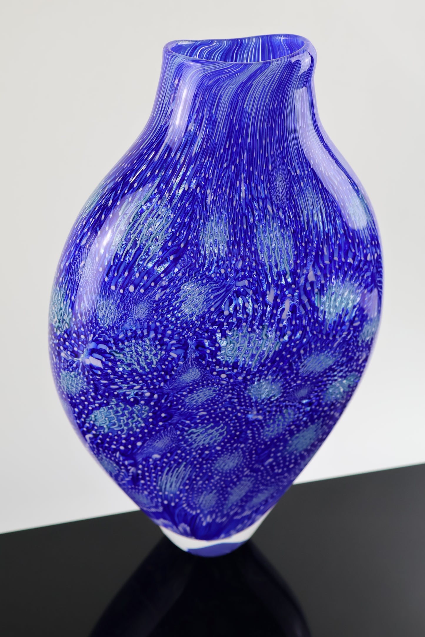 Handblown Blue, White and Sea Foam Murrine Vase