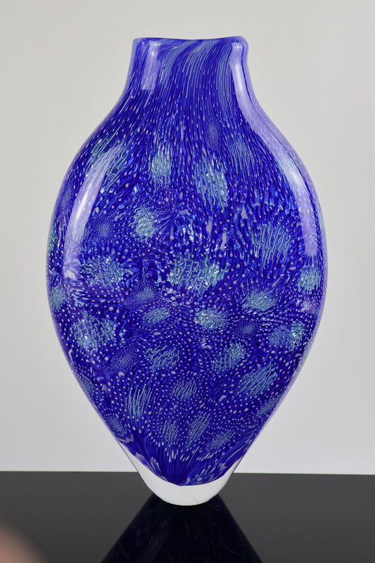 Handblown Blue, White and Sea Foam Murrine Vase