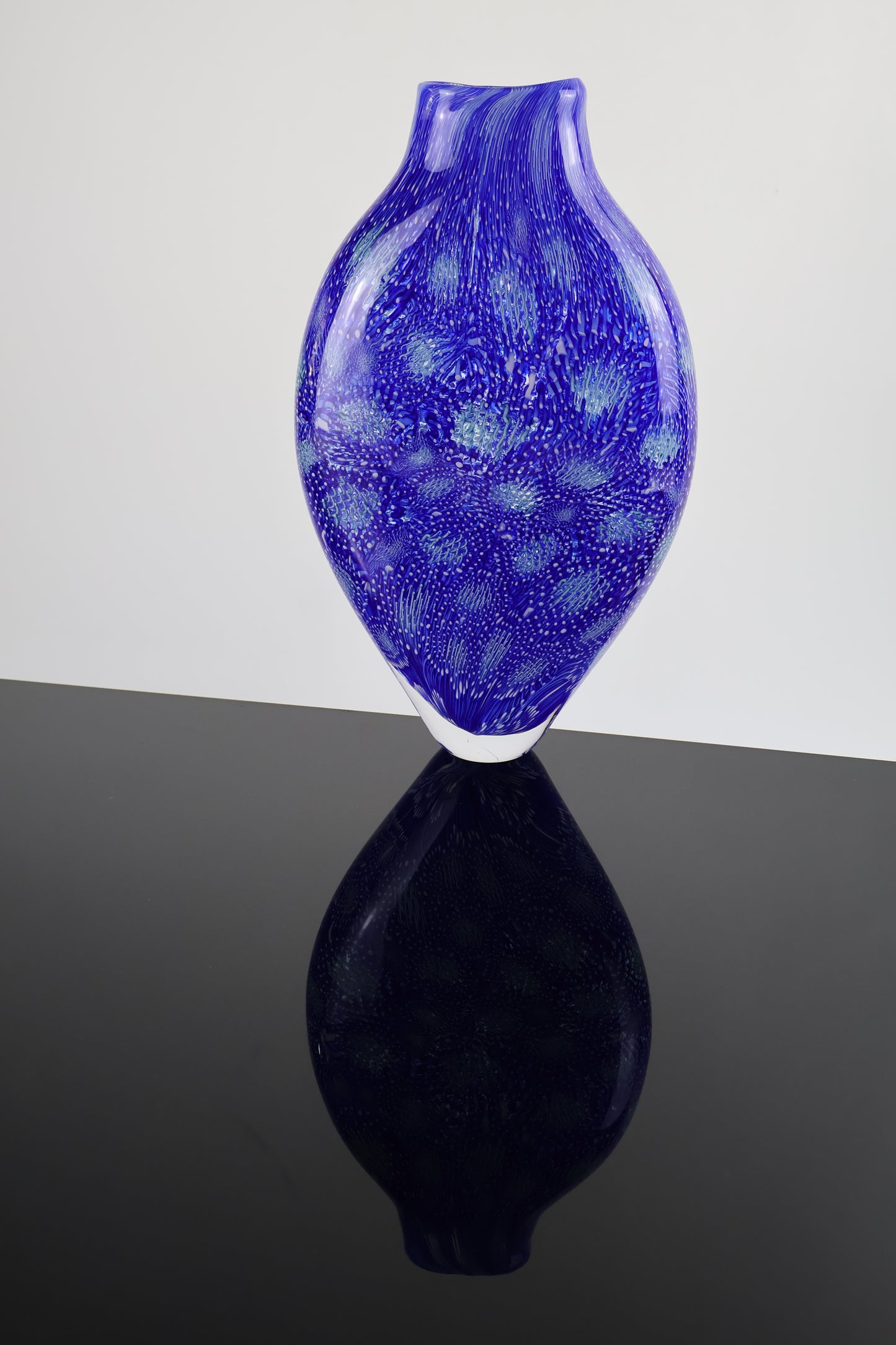 Handblown Blue, White and Sea Foam Murrine Vase