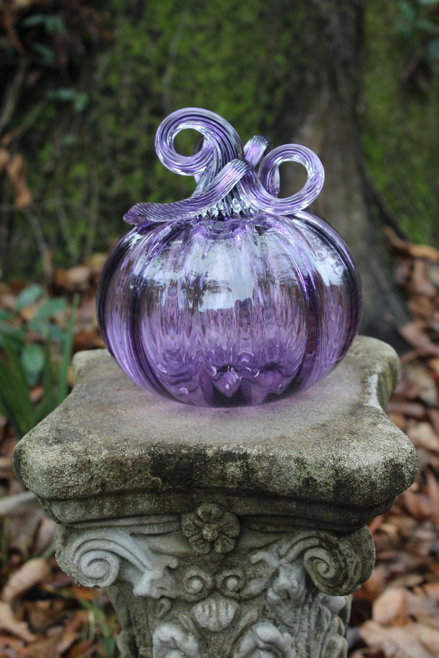 Deep Purple Handblown Decorative Glass Pumpkin