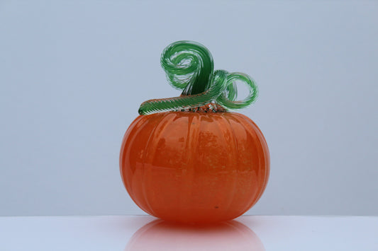 Traditional Orange and Green Handblown Decorative Glass Pumpkin