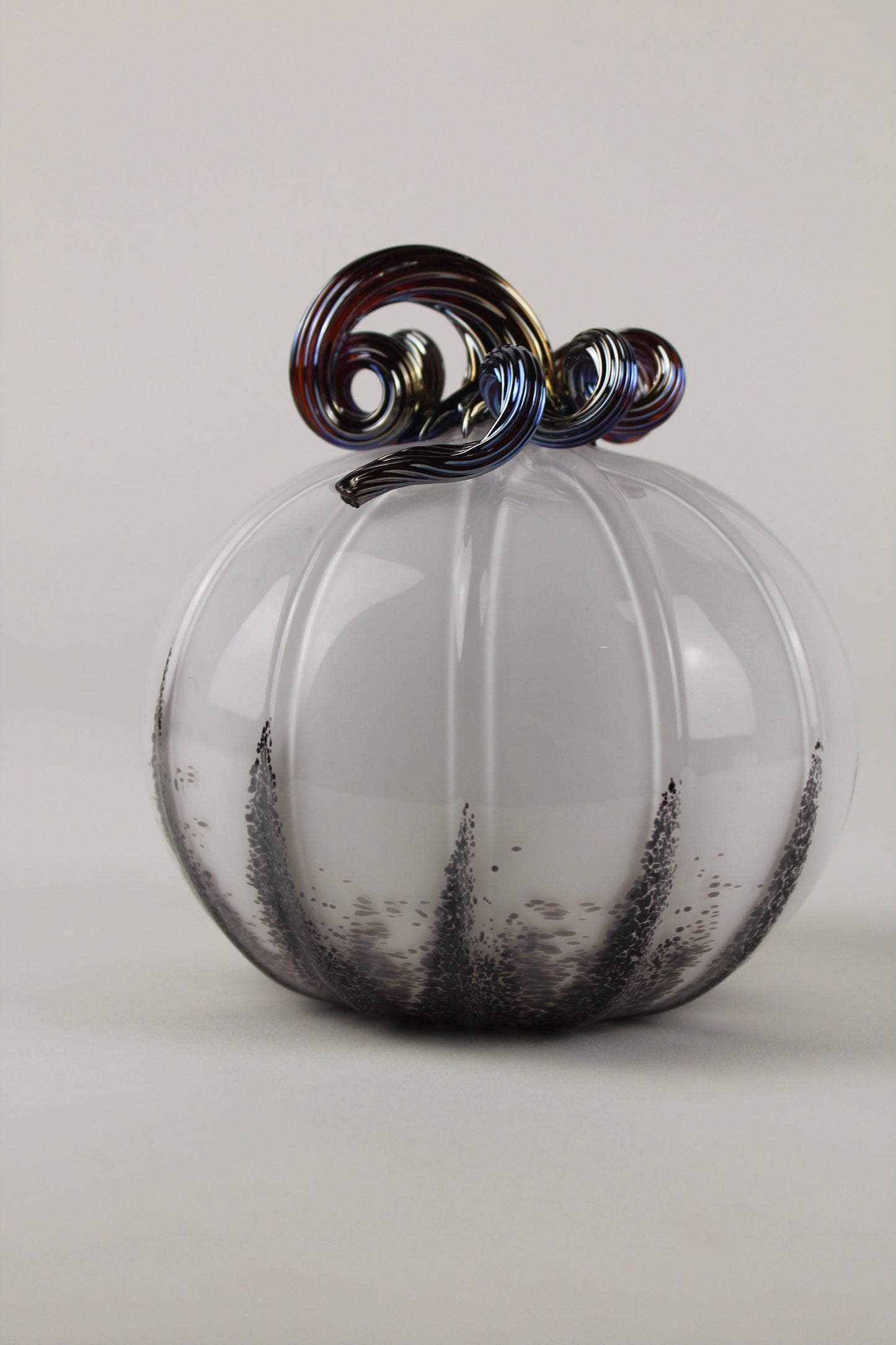 Black and White Handblown Decorative Glass Pumpkin