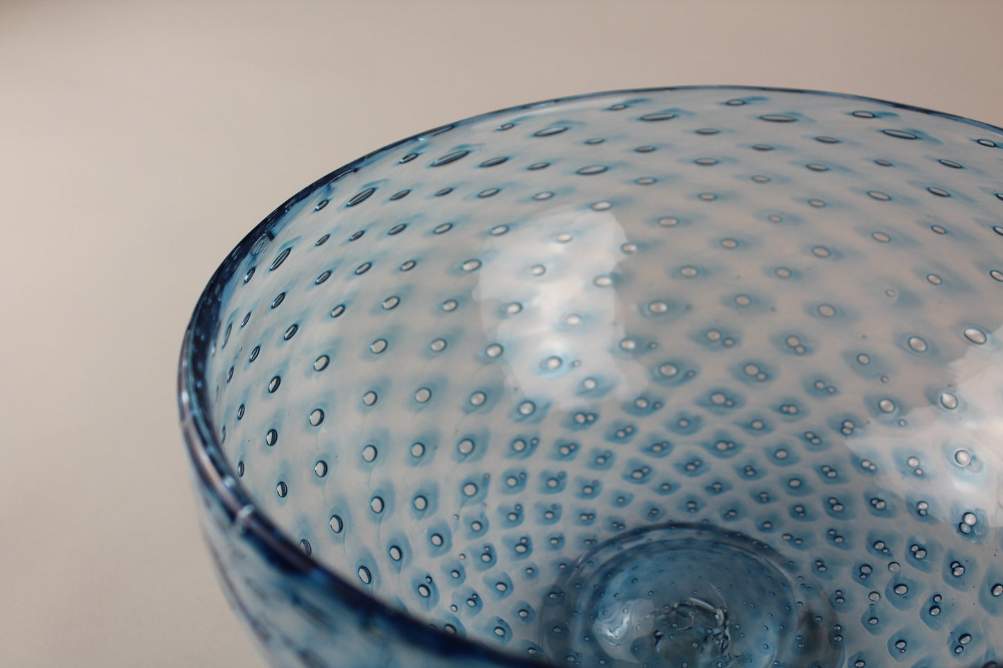 Handblown Sea Blue Bubble Glass Bowl