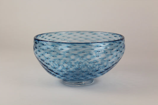 Handblown Sea Blue Bubble Glass Bowl