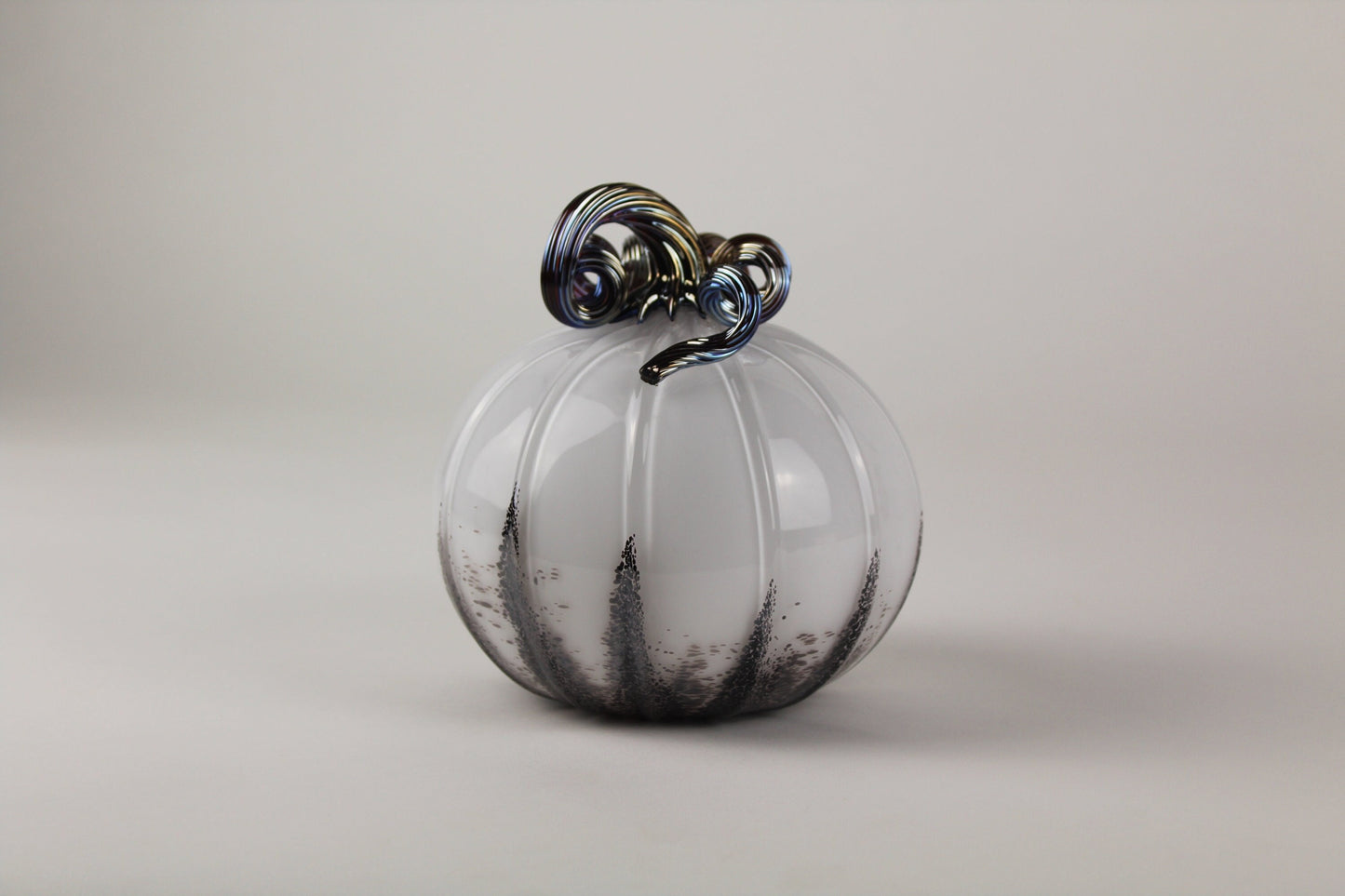 Black and White Handblown Decorative Glass Pumpkin