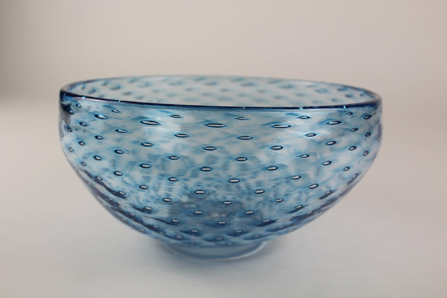 Handblown Sea Blue Bubble Glass Bowl