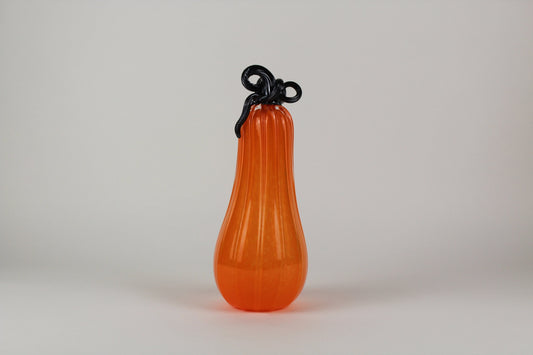 Handblown Orange and Black Decorative Gourd Pumpkin