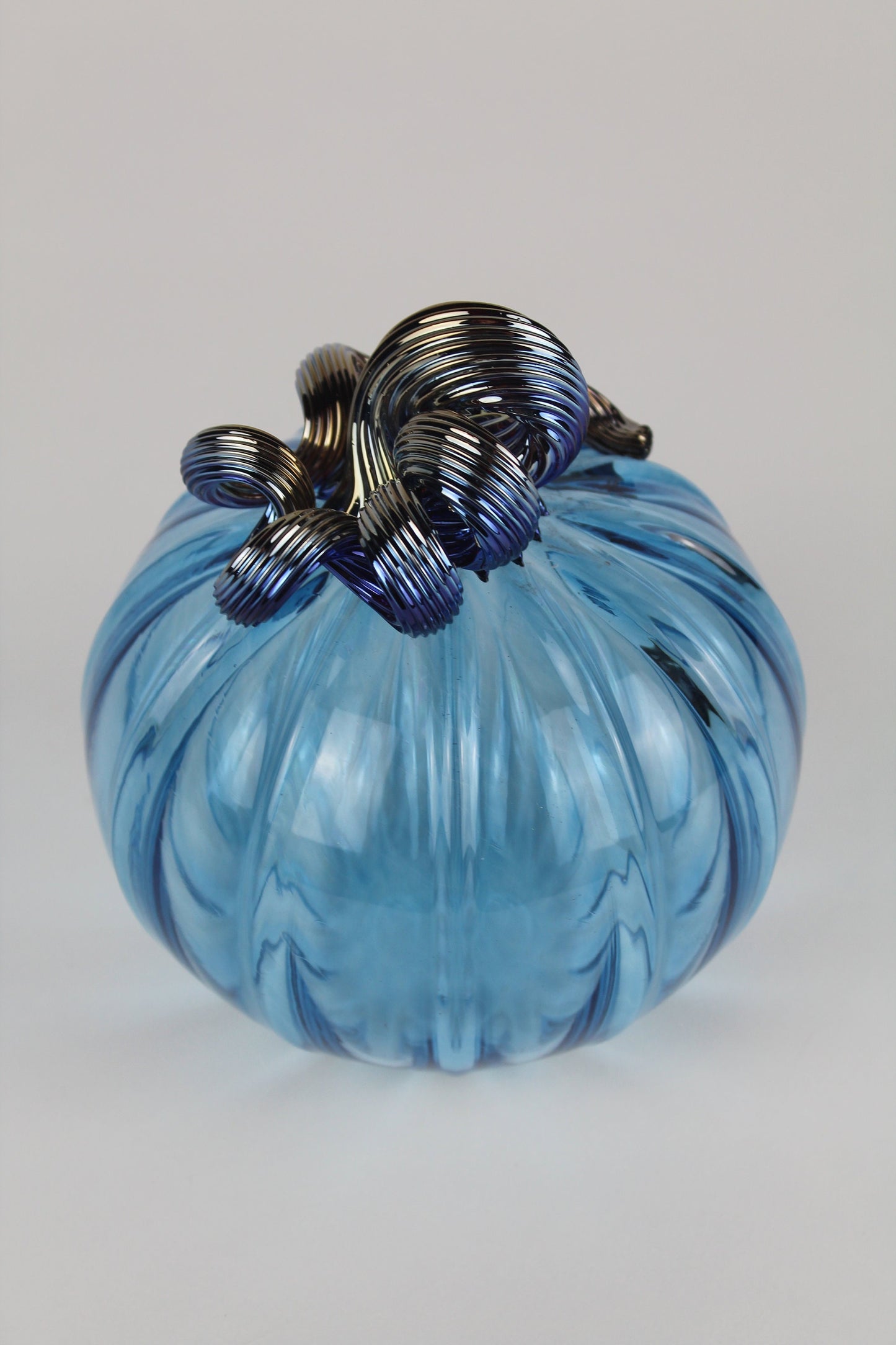 Blue and Gold Handblown Decorative Glass Pumpkin