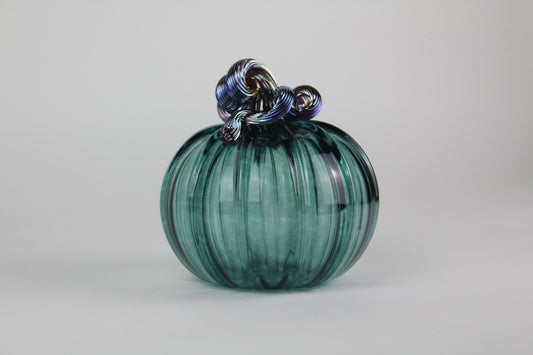 Pine Green and Gold Handblown Decorative Glass Pumpkin