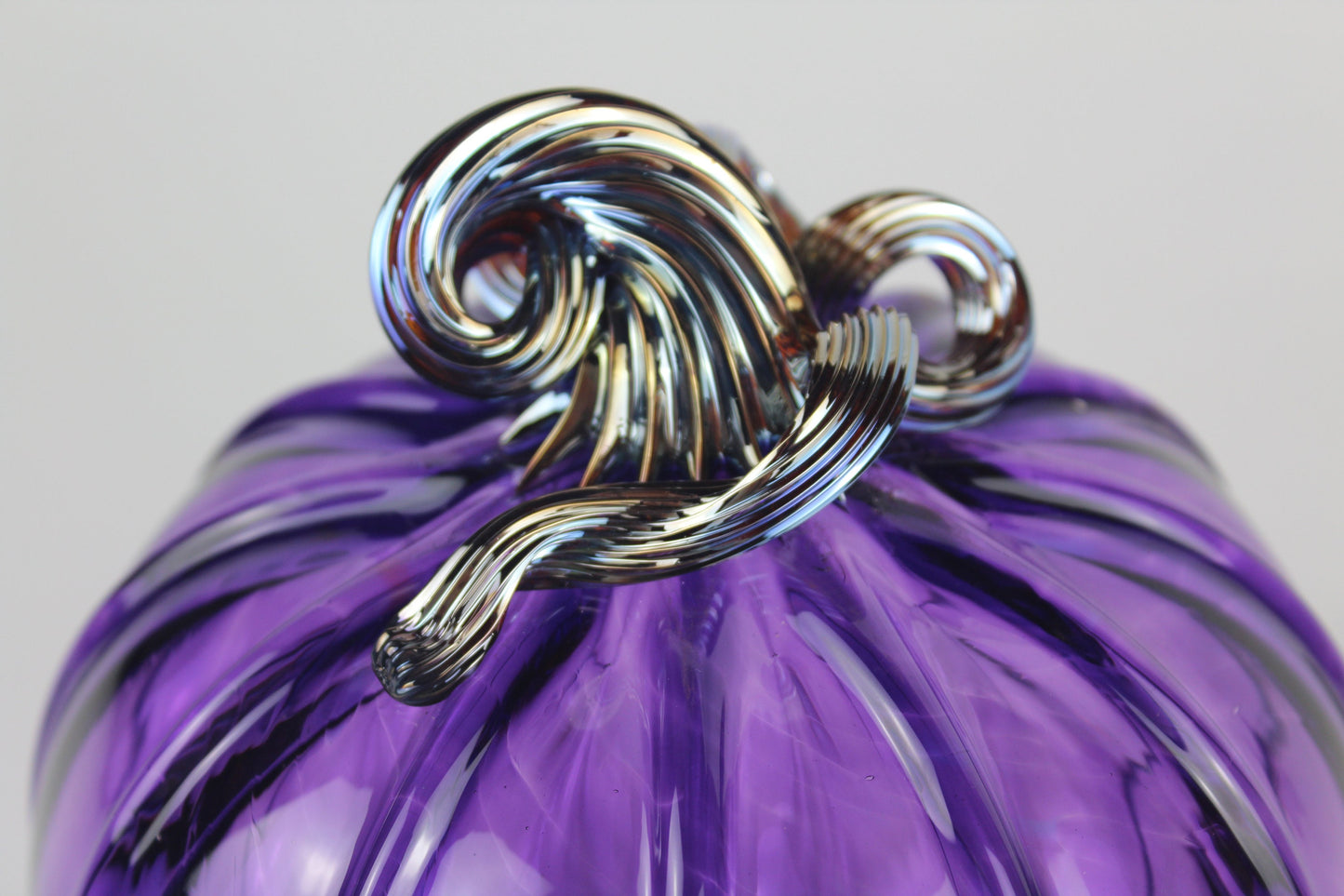 Violet and Gold Handblown Decorative Glass Pumpkin