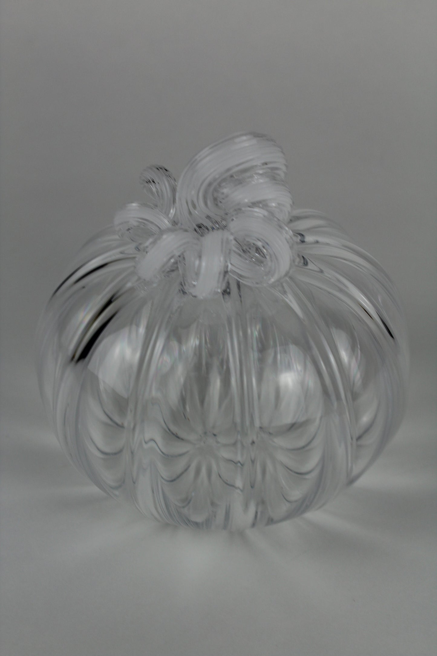 Clear and White Handblown Decorative Glass Pumpkin