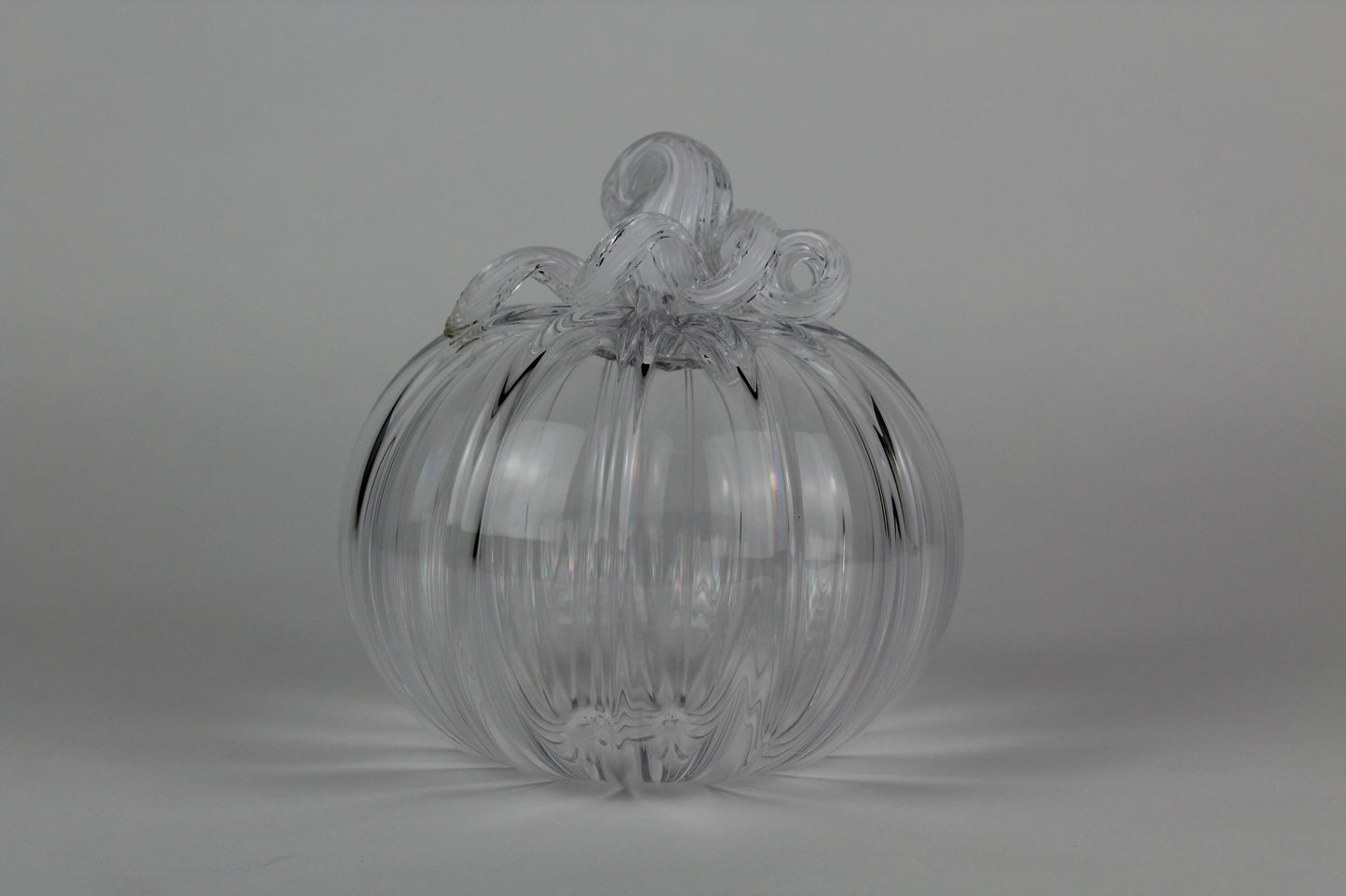 Clear and White Handblown Decorative Glass Pumpkin