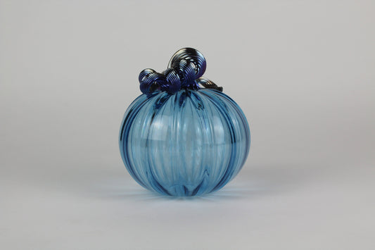 Blue and Gold Handblown Decorative Glass Pumpkin