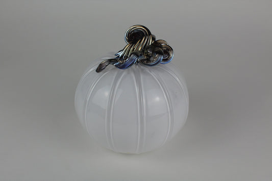 White and Gold Handblown Decorative Glass Pumpkin