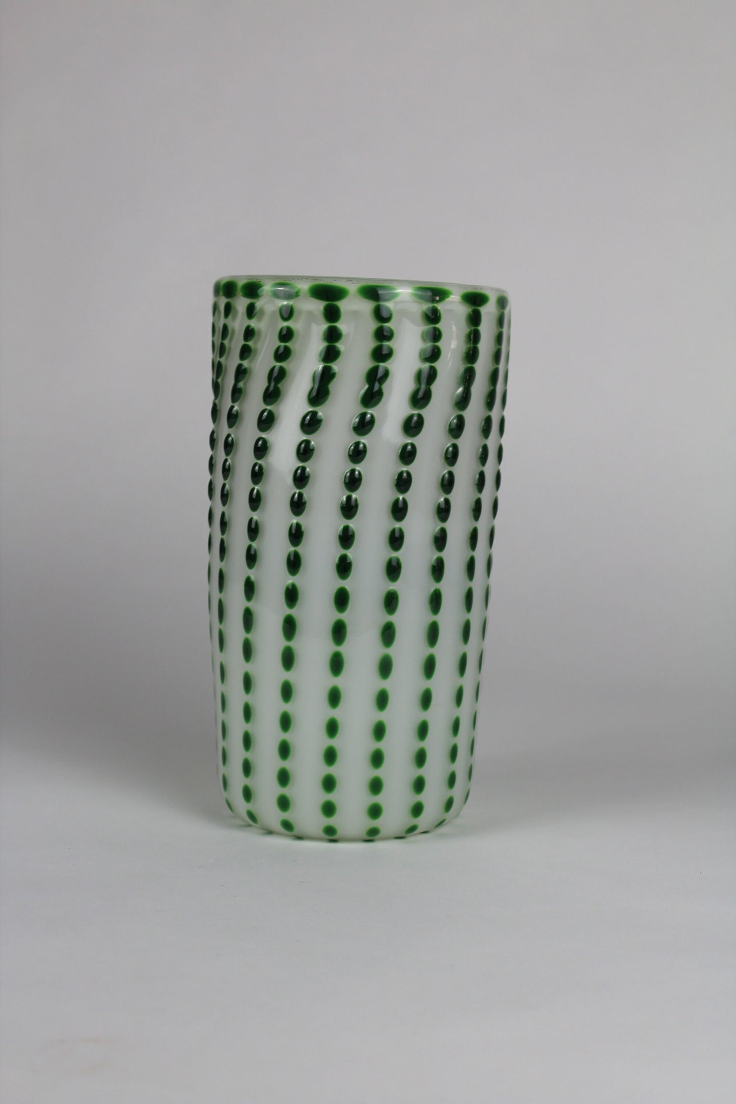 White and Green Polka Dot Decorative Cylinder Vase