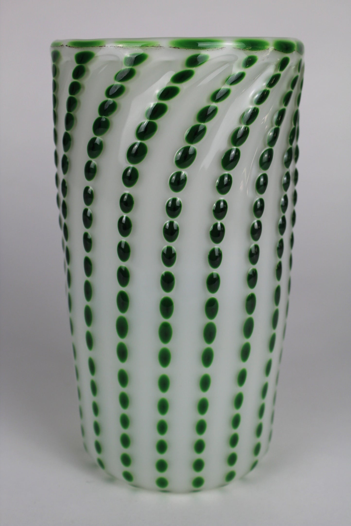 White and Green Polka Dot Decorative Cylinder Vase