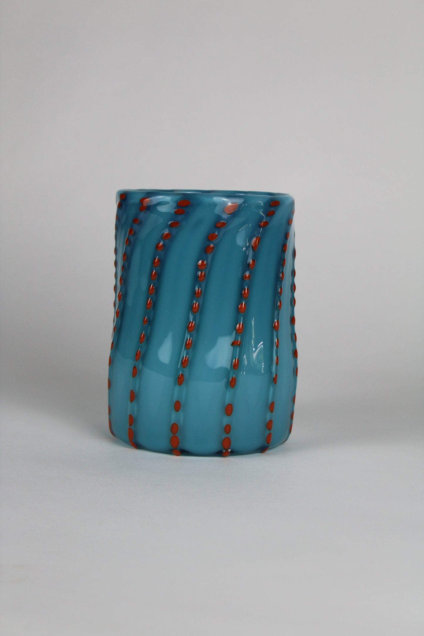 Blue and Orange Polka Dot Decorative Cylinder Vase