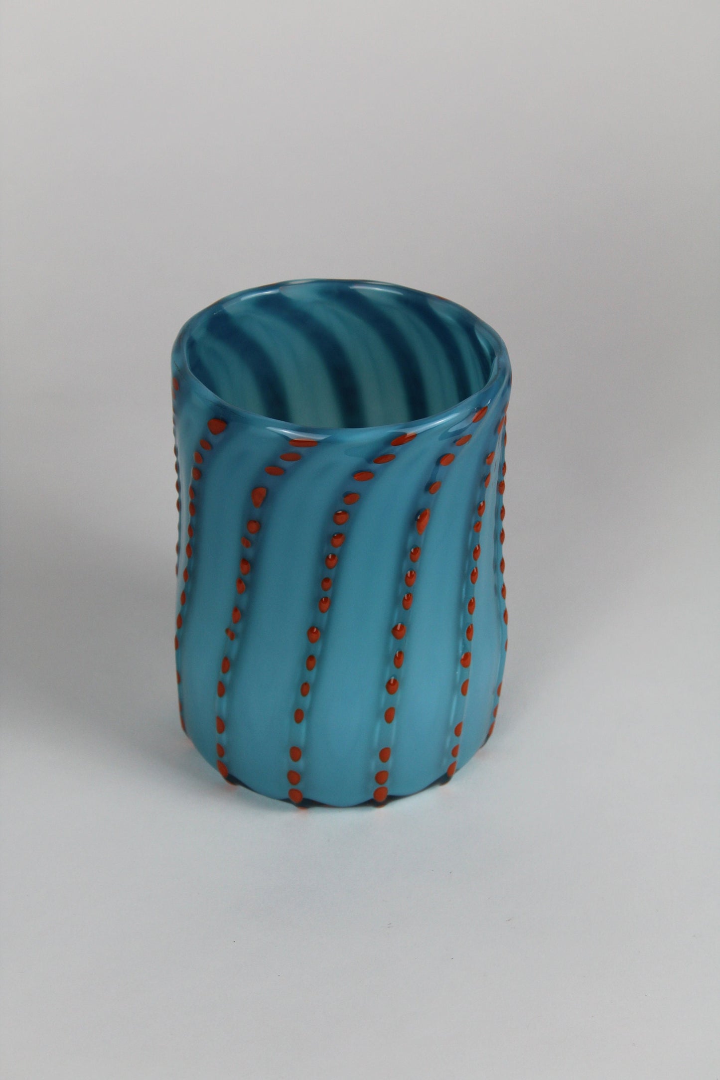 Blue and Orange Polka Dot Decorative Cylinder Vase