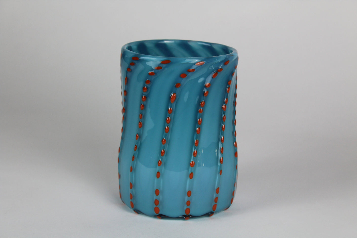 Blue and Orange Polka Dot Decorative Cylinder Vase