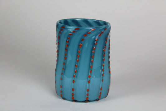 Blue and Orange Polka Dot Decorative Cylinder Vase