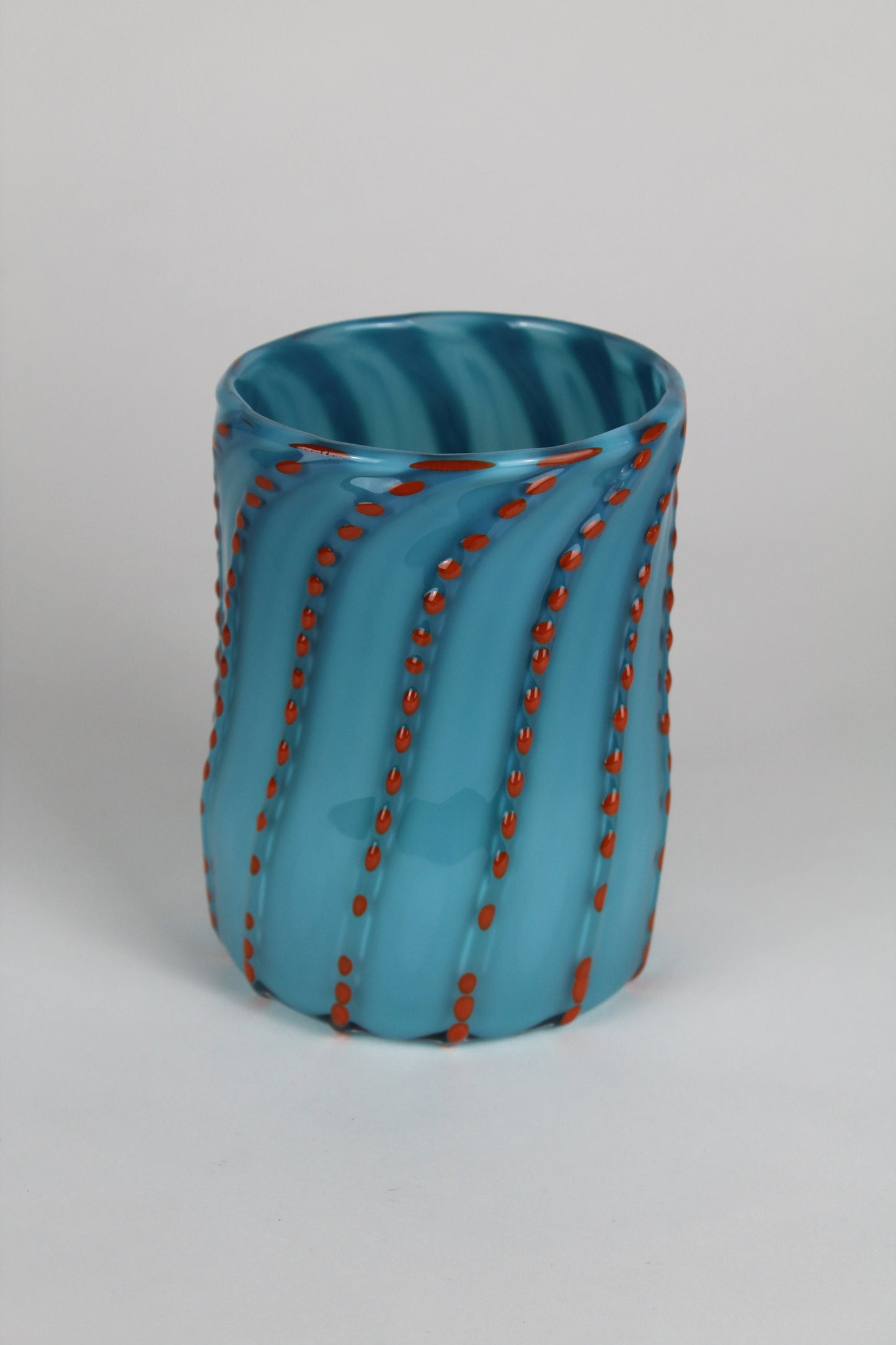 Blue and Orange Polka Dot Decorative Cylinder Vase