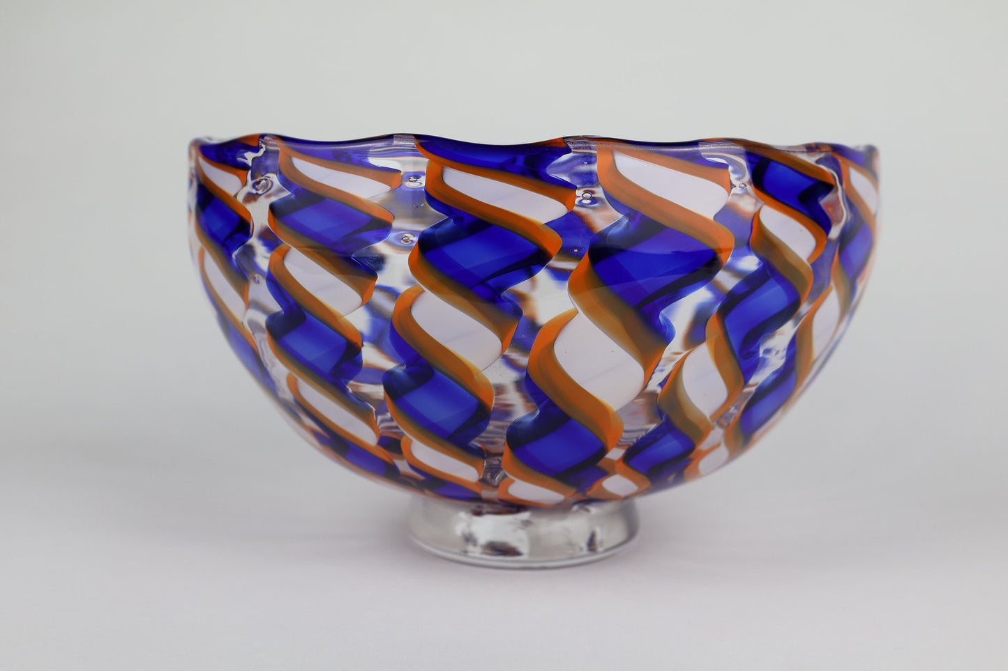 Orange, Blue and White Handmade Ribbon Cane Bowl