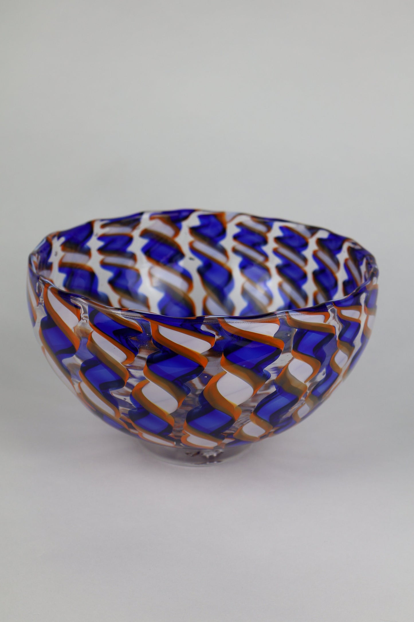 Orange, Blue and White Handmade Ribbon Cane Bowl