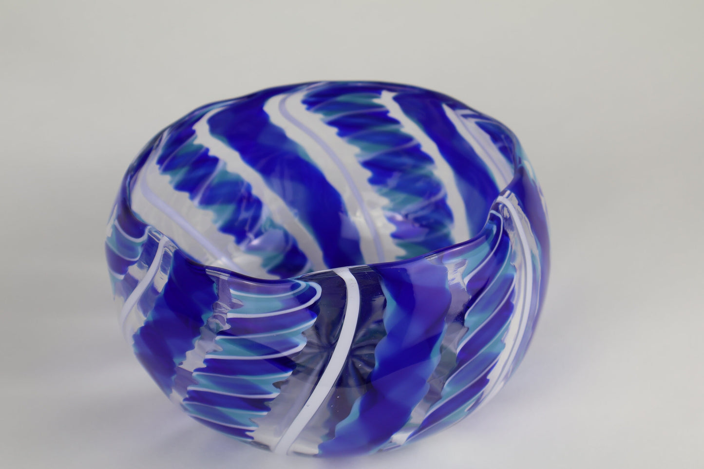 Shades of Blue and White Handmade Cane Ribbon Bowl