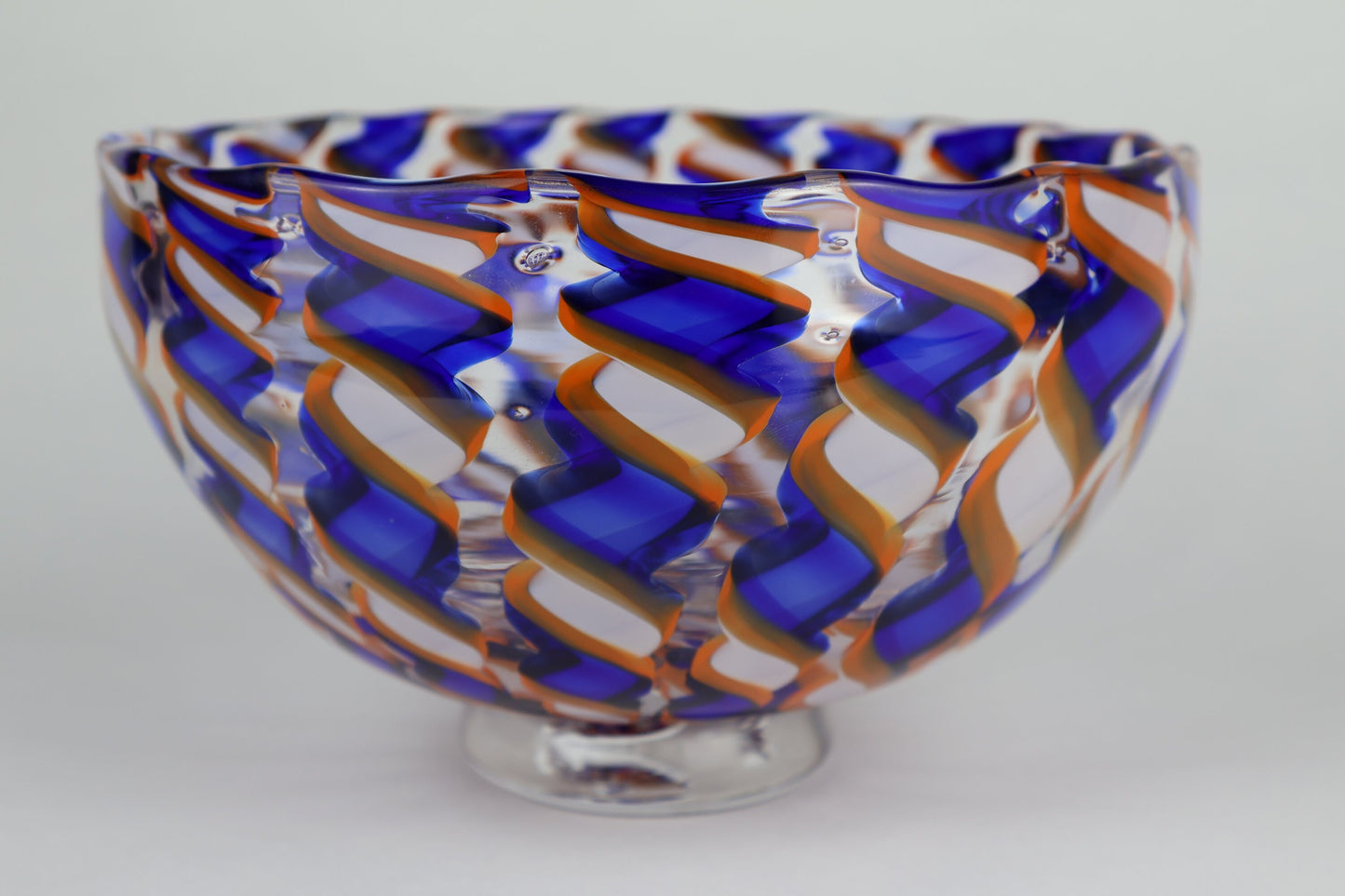 Orange, Blue and White Handmade Ribbon Cane Bowl