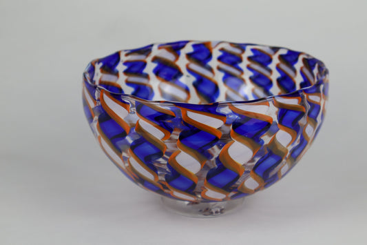 Orange, Blue and White Handmade Ribbon Cane Bowl