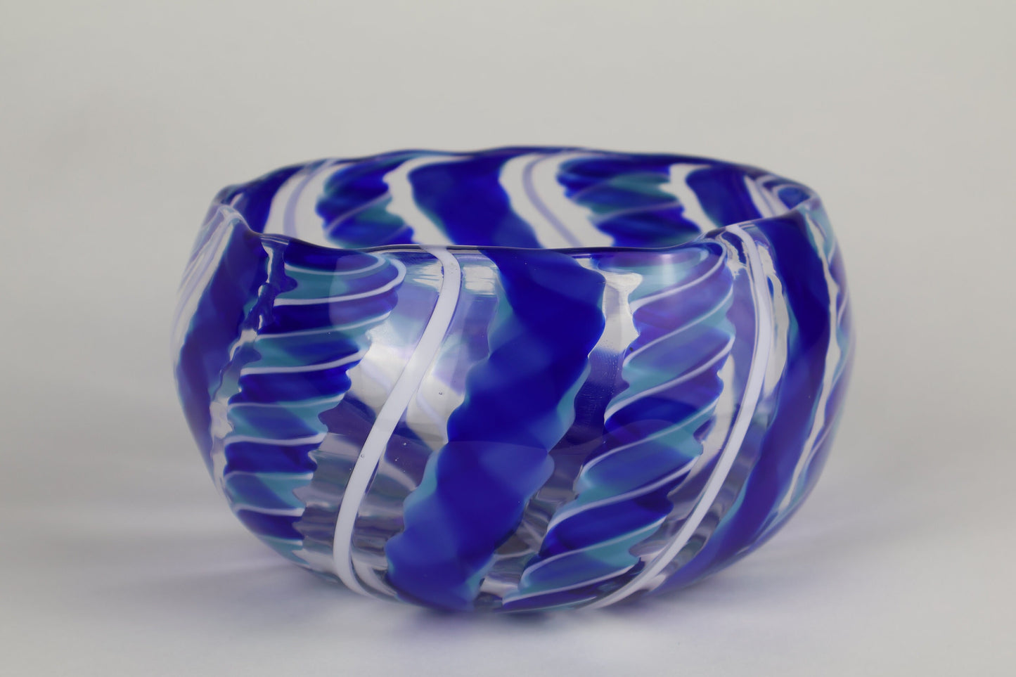 Shades of Blue and White Handmade Cane Ribbon Bowl