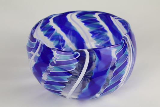 Shades of Blue and White Handmade Cane Ribbon Bowl