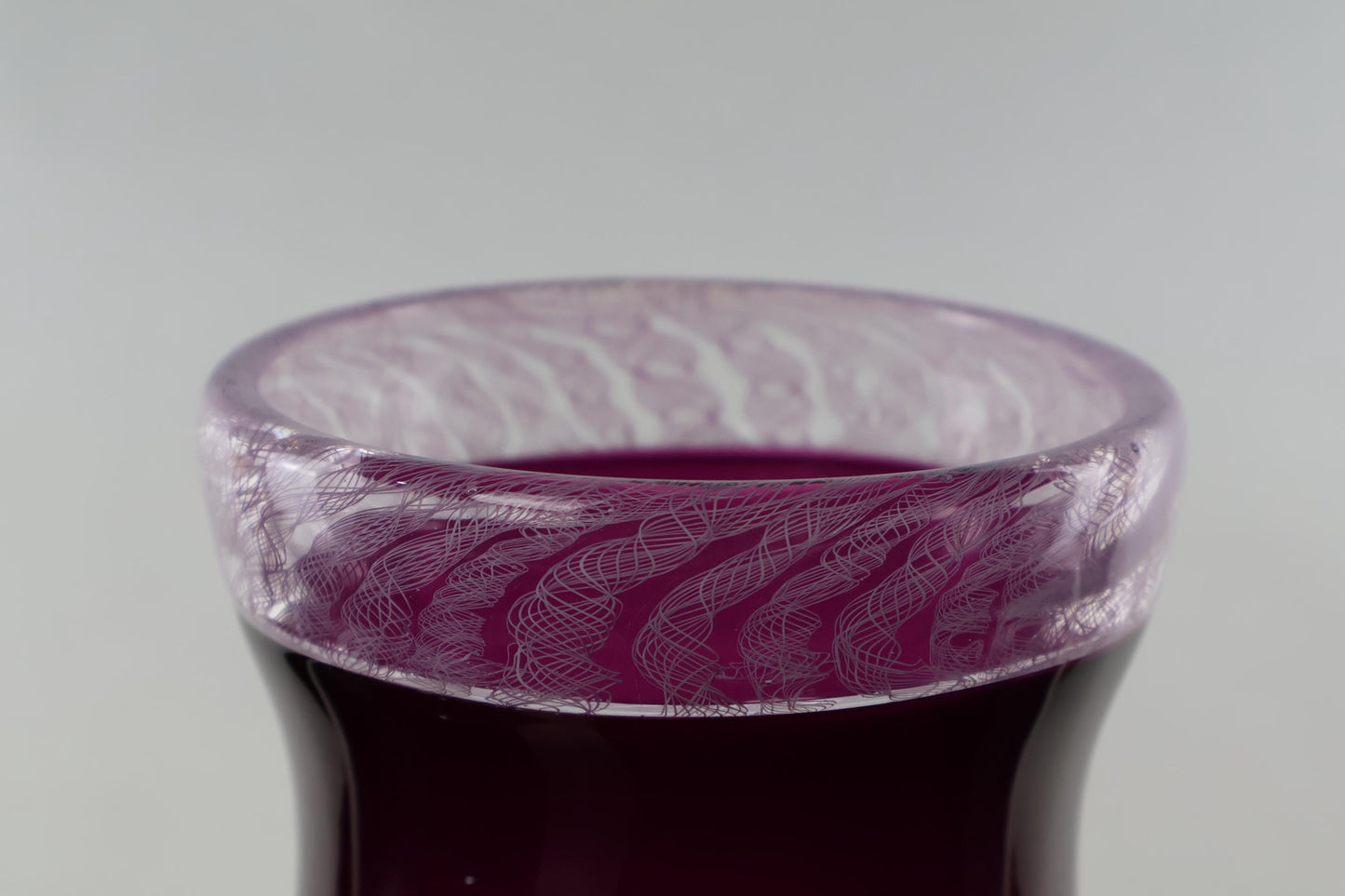 Handcrafted Plum Purple Glass Vase with Delicate Swirl Rim