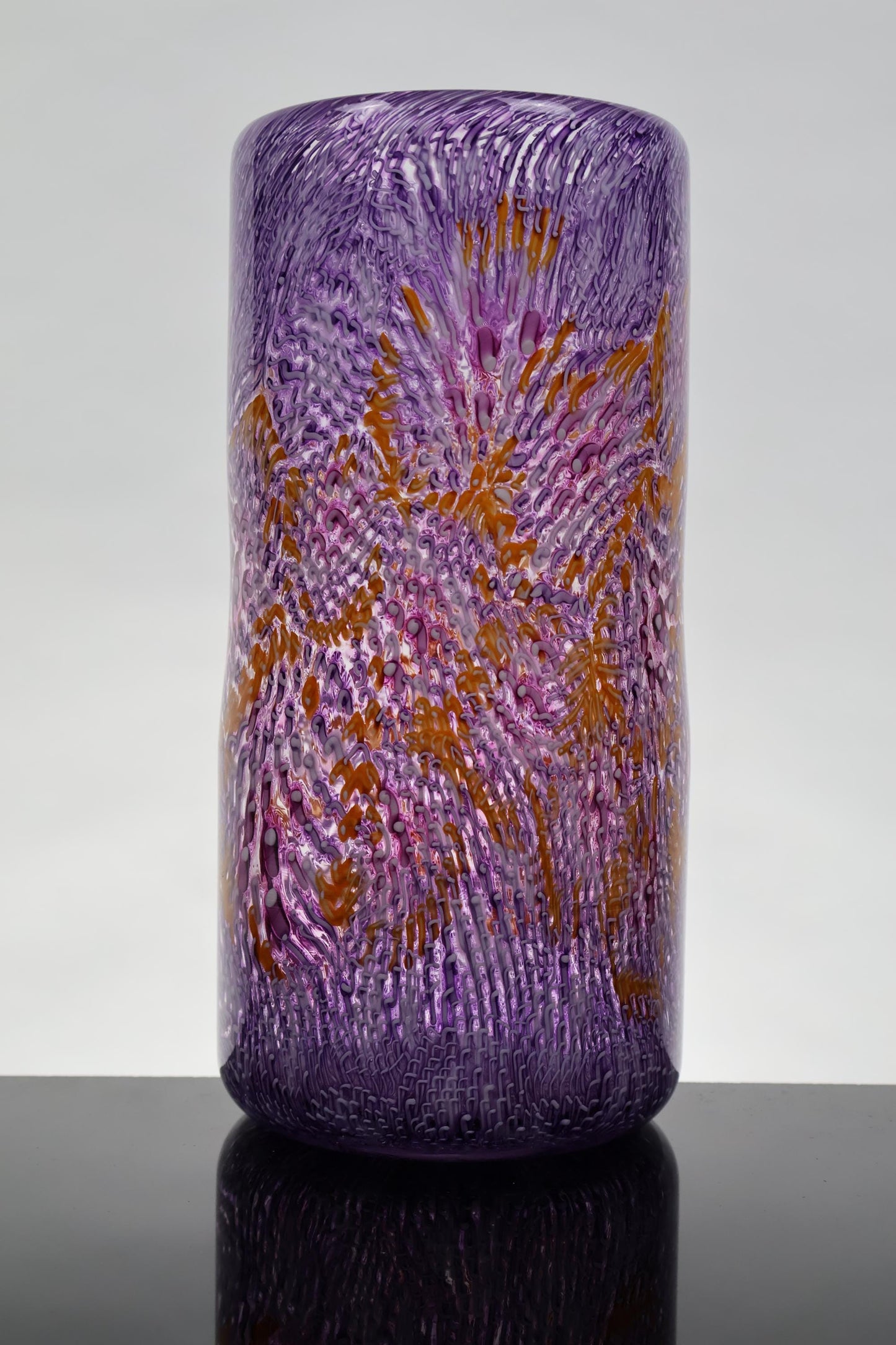 Handcrafted Purple and Amber Murrine Cylinder Vase