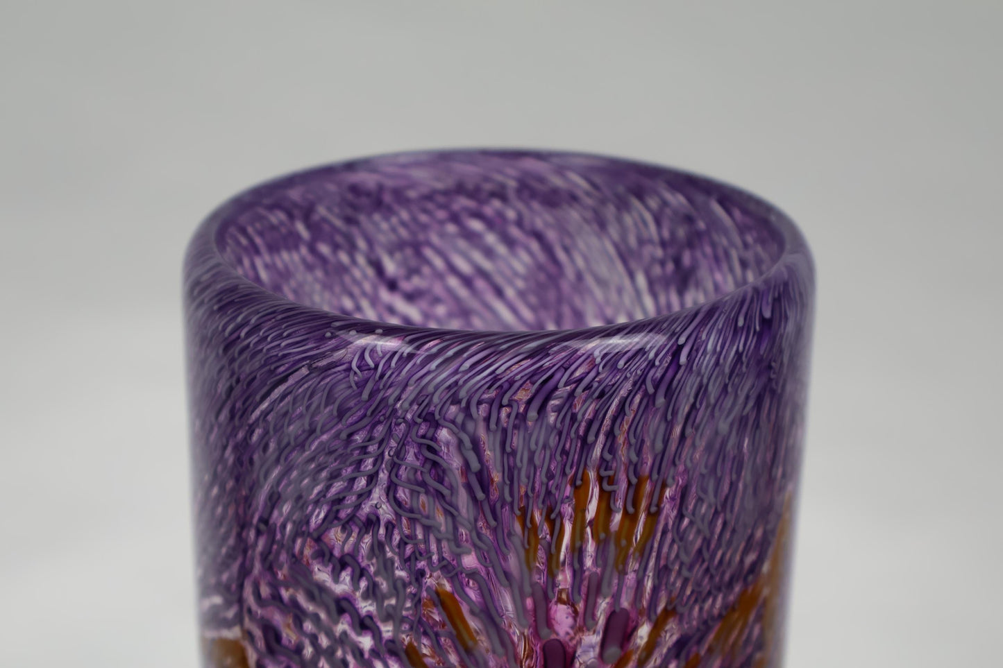 Handcrafted Purple and Amber Murrine Cylinder Vase