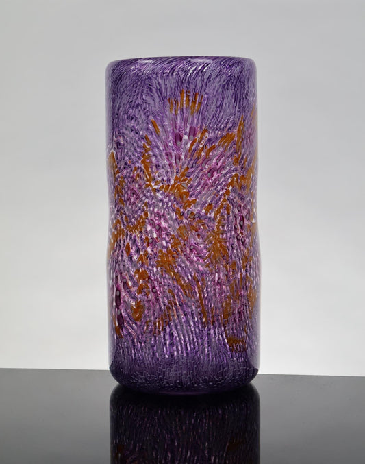 Handcrafted Purple and Amber Murrine Cylinder Vase